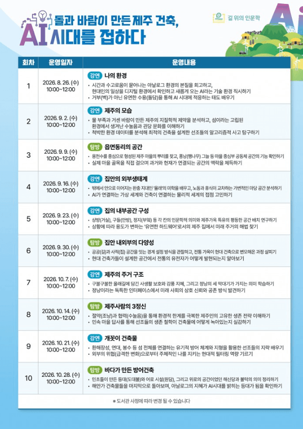 「2026 길 위의 인문학」 돌과 바람이 만든 제주 건축, AI 시대를 접하다